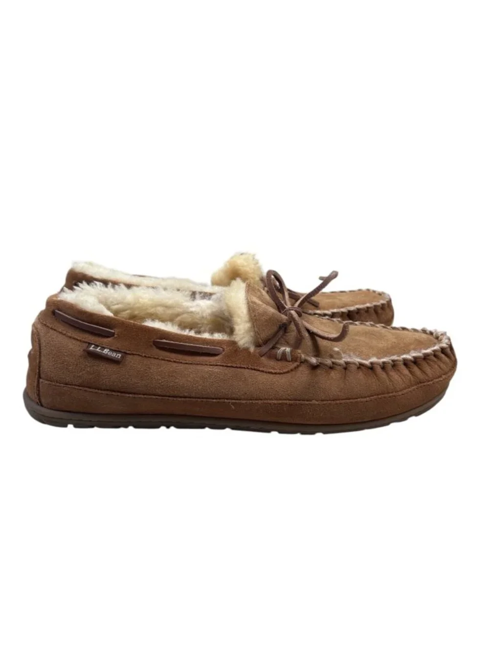 L.L. Bean Sherpa Lined Moccasin 11 Men Tan Suede Leather
